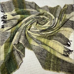 Green Plaid Wool Throw Blanket